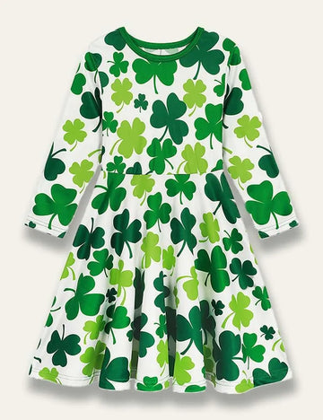 St. Patrick's Day Clover Printed Long Sleeve Dress - Mini Taylor